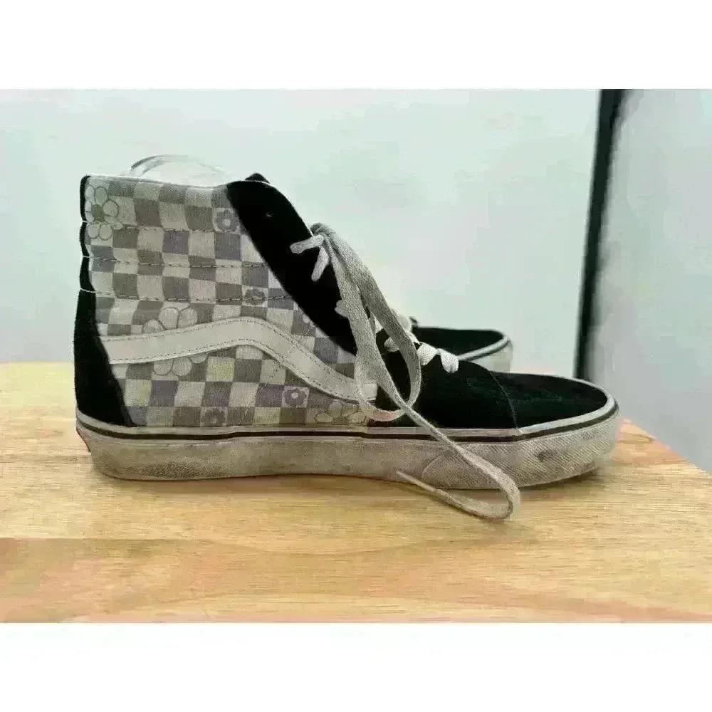 Vans High Top Lace-Up Sneakers - Purple & White Floral‎ Checkered - W 9.5 M 8